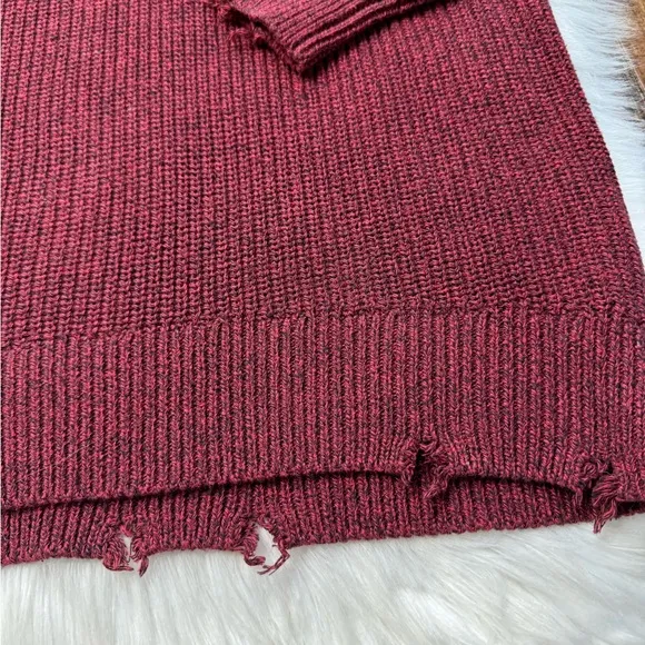 Pistola Eva Distressed Cotton Crew Neck Pullover Sweater in Cherry Black Marl