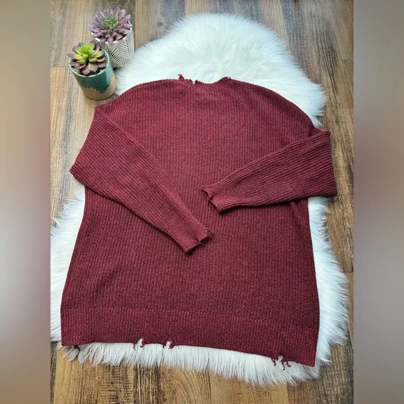 Pistola Eva Distressed Cotton Crew Neck Pullover Sweater in Cherry Black Marl