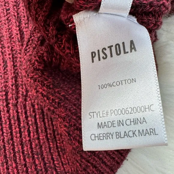 Pistola Eva Distressed Cotton Crew Neck Pullover Sweater in Cherry Black Marl