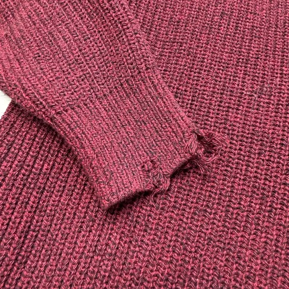 Pistola Eva Distressed Cotton Crew Neck Pullover Sweater in Cherry Black Marl