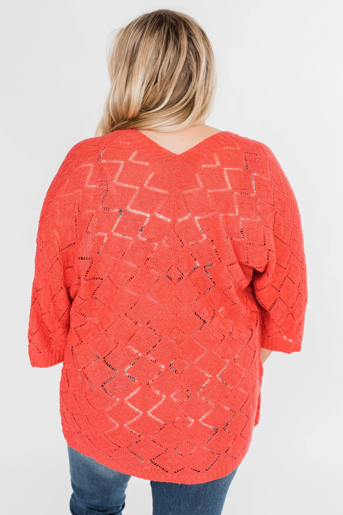 Pointtelle 3/4 Sleeve Cardigan- Coral