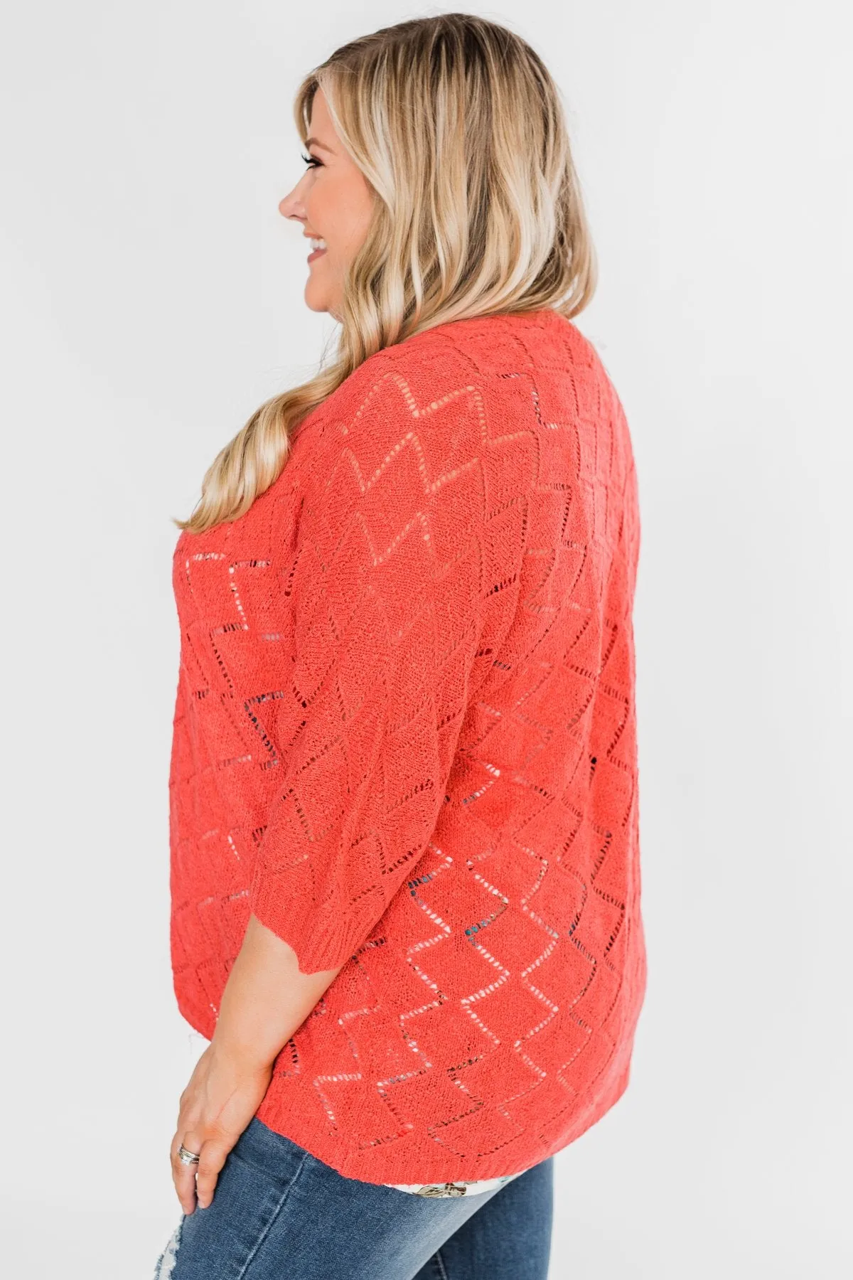 Pointtelle 3/4 Sleeve Cardigan- Coral