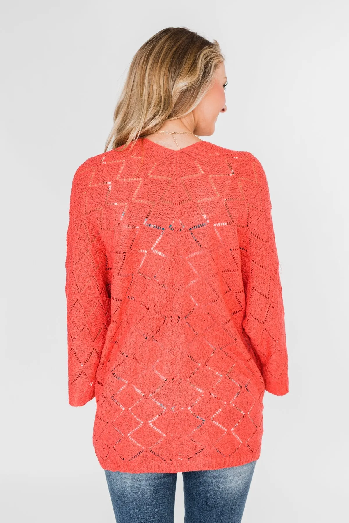 Pointtelle 3/4 Sleeve Cardigan- Coral