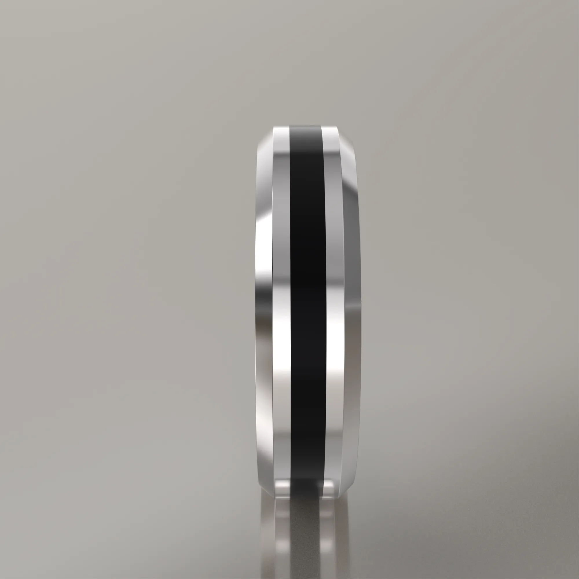 Polished Argentium Silver 6mm Beveled Edge 2mm Black Resin Band Ring