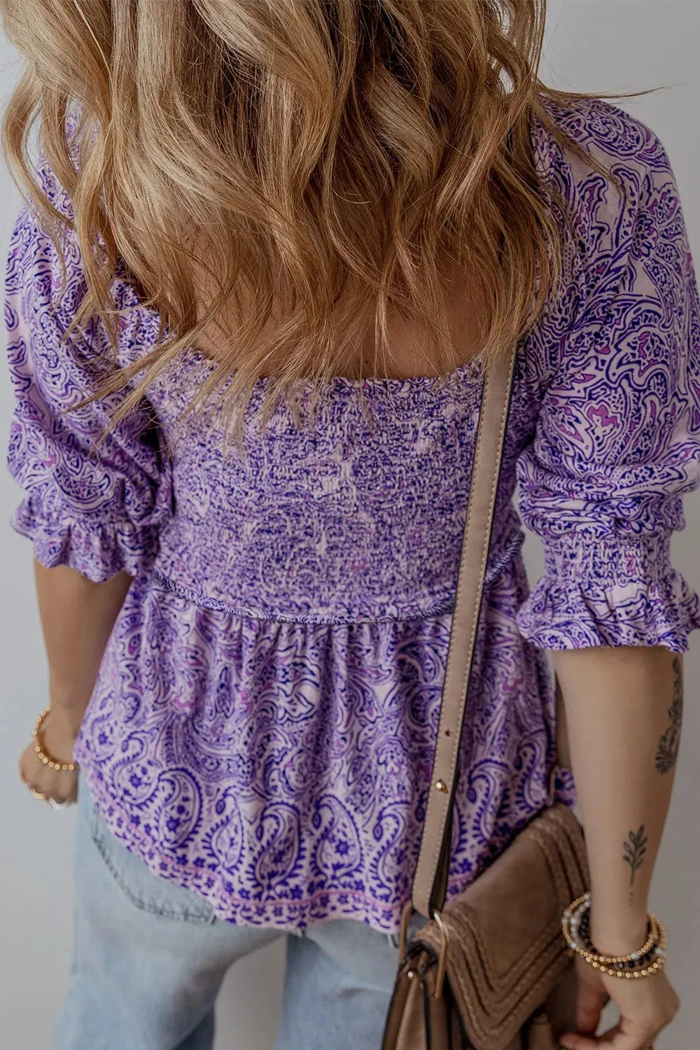 Printed Square Neck Half Sleeve Blouse