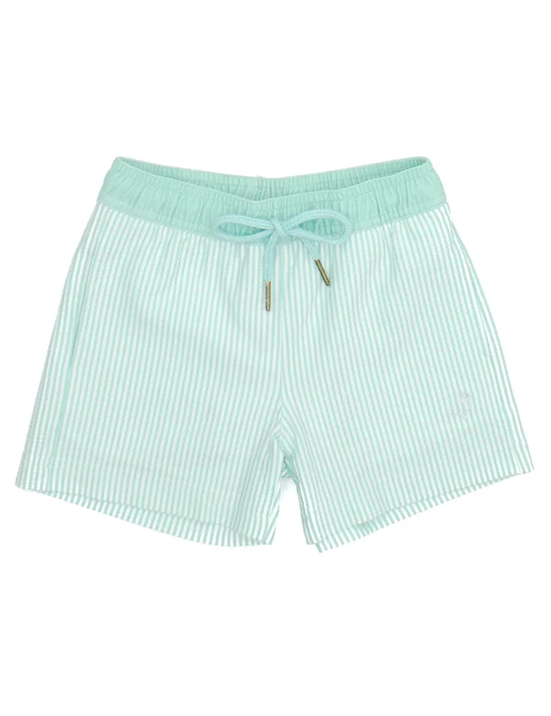 Properly Tied Boys Alex Seersucker Swim Trunk - Seafoam