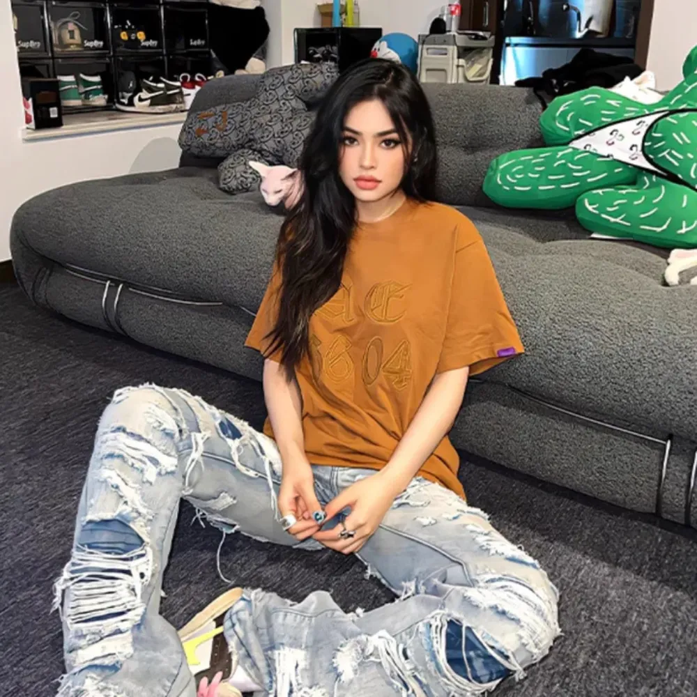 "American high street damage ripped straight" Jeans
