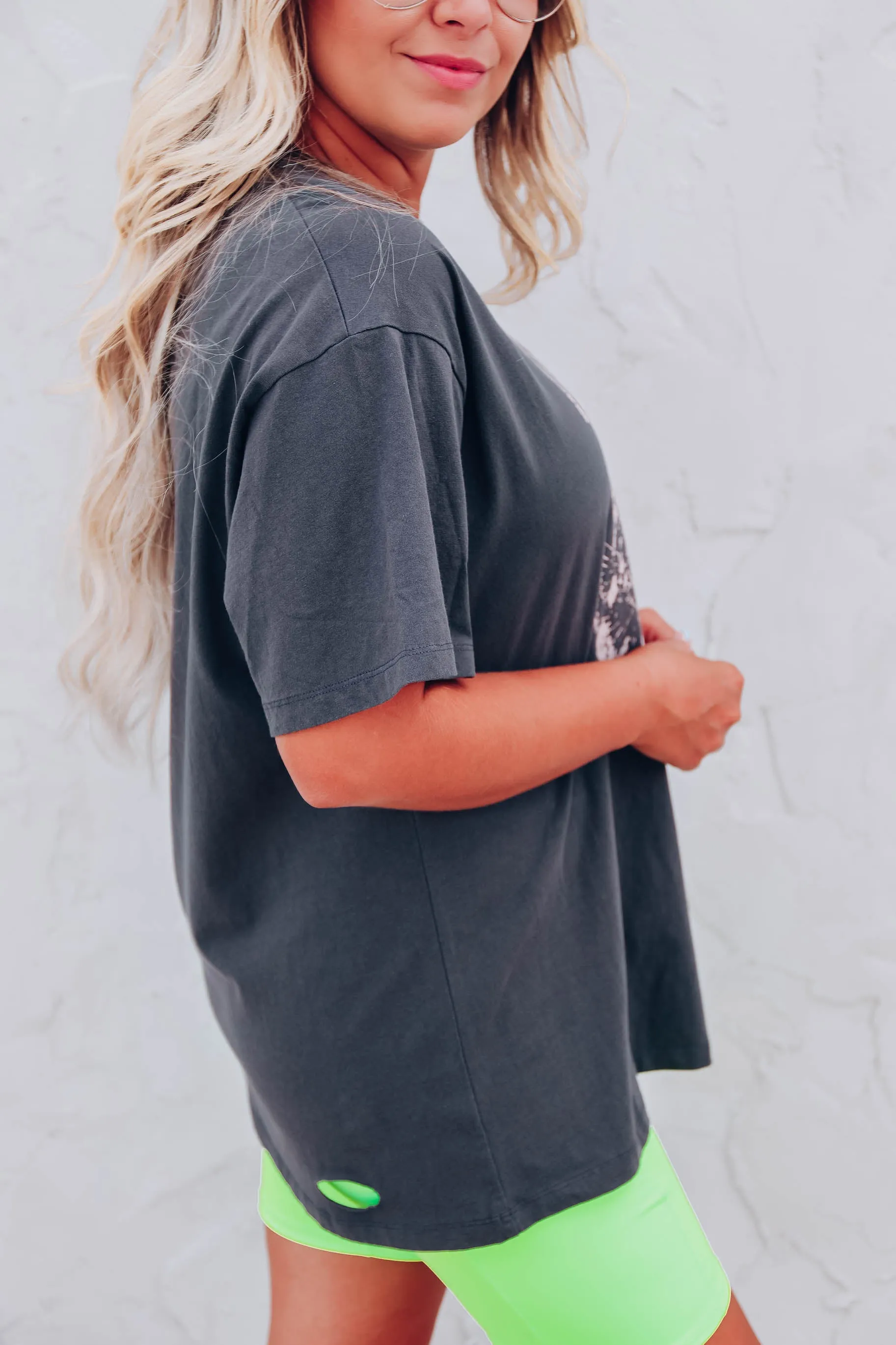 "Fierce" Distressed Graphic Tee - Charcoal