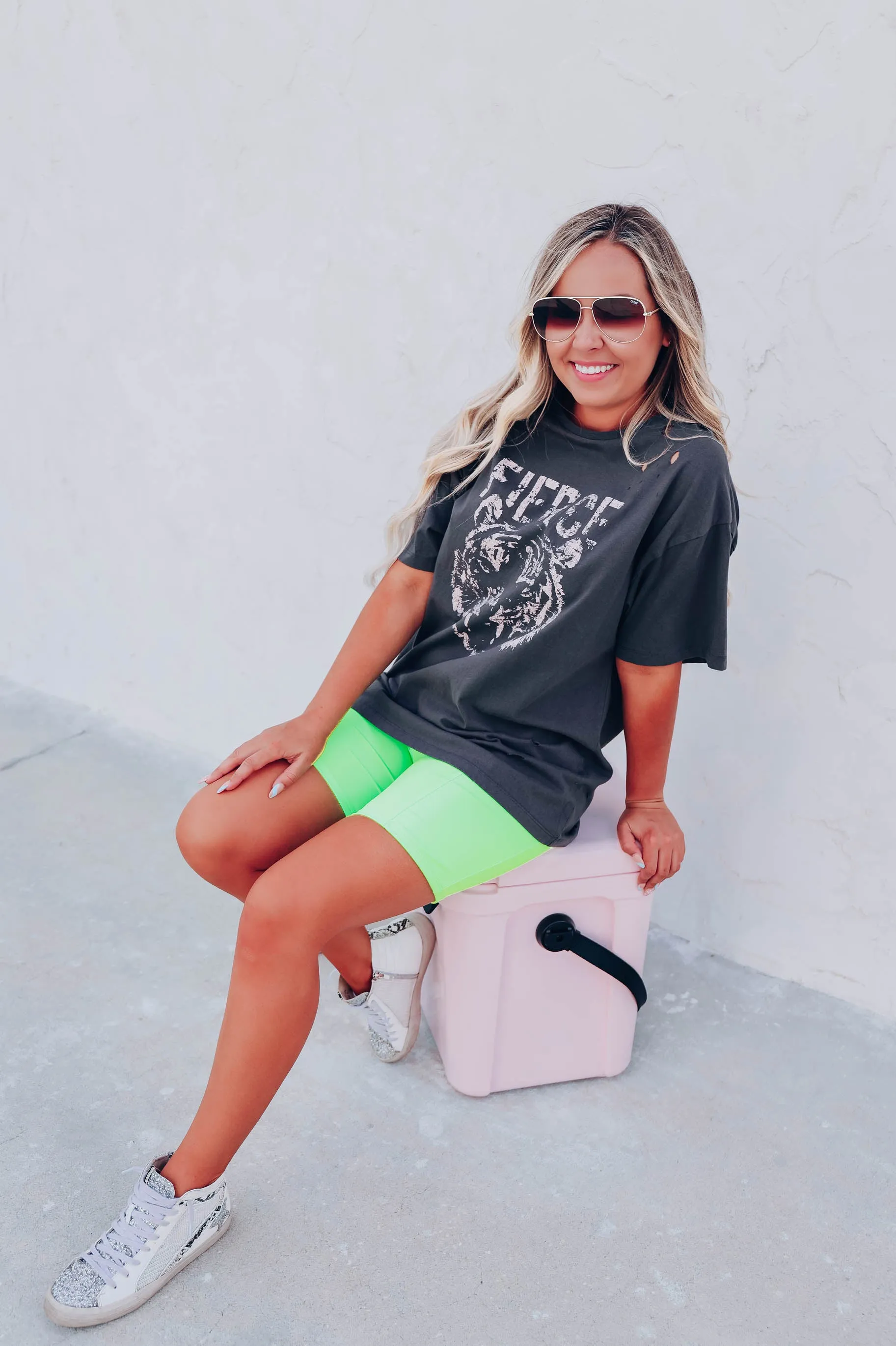 "Fierce" Distressed Graphic Tee - Charcoal