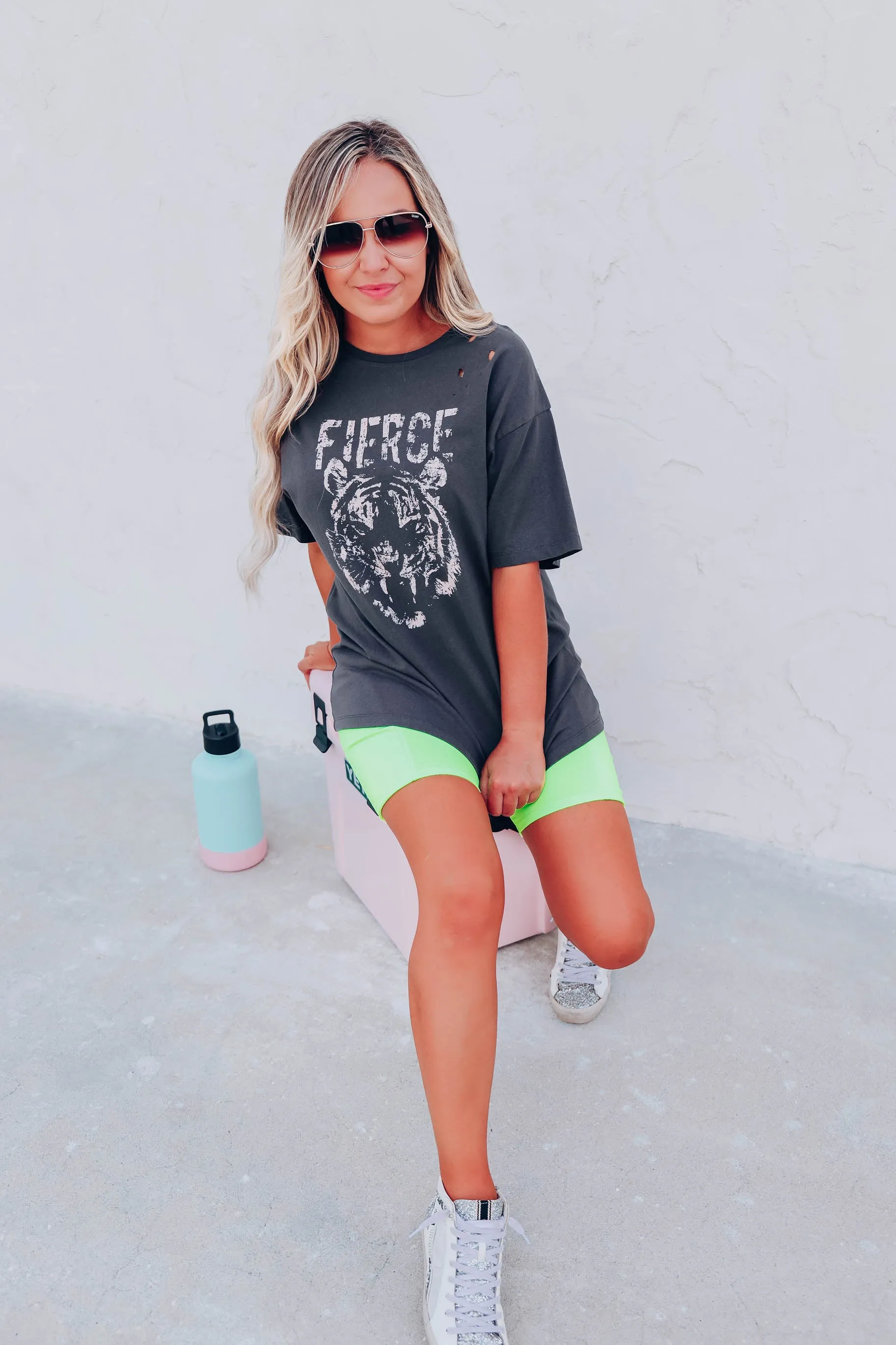"Fierce" Distressed Graphic Tee - Charcoal