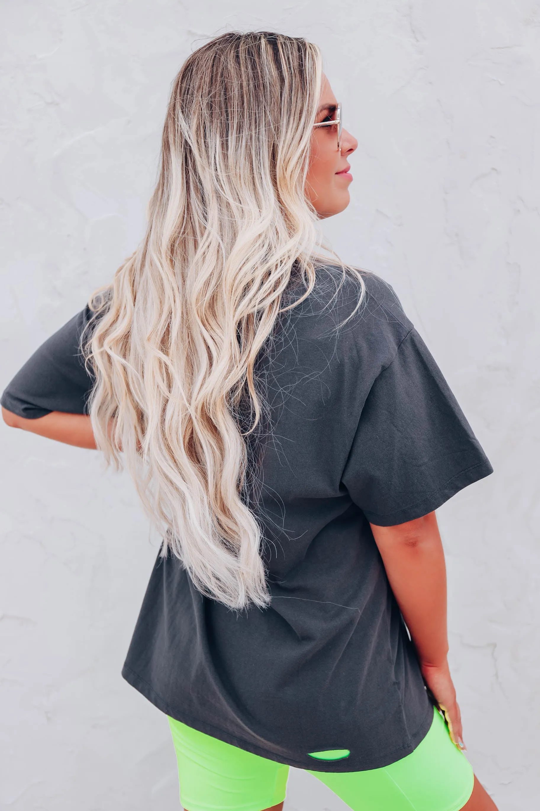 "Fierce" Distressed Graphic Tee - Charcoal