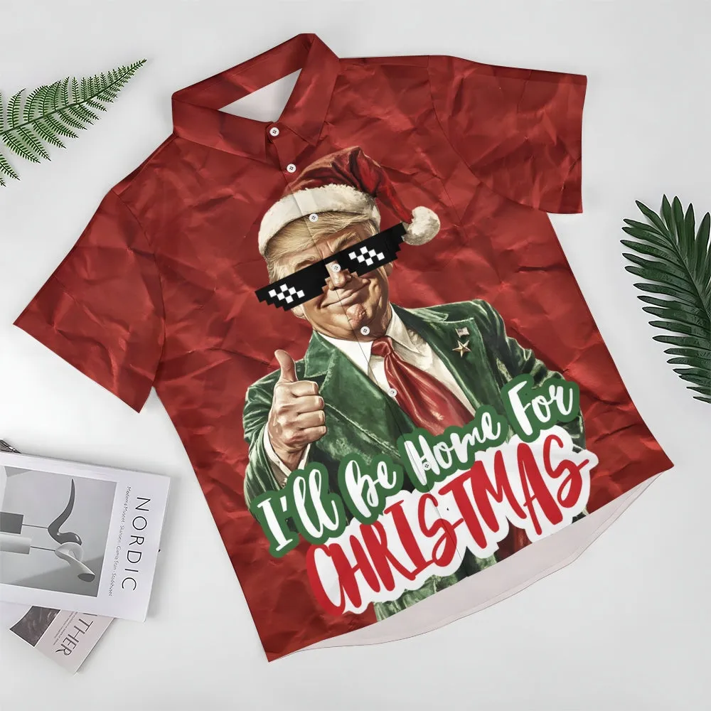 "I'll Be Home For Christmas" Trump Breast Pocket Hawaiian Shirt 2412000472