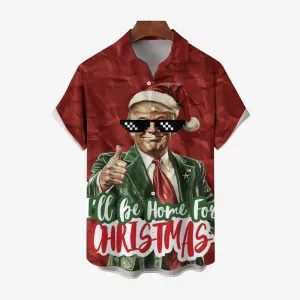 "I'll Be Home For Christmas" Trump Breast Pocket Hawaiian Shirt 2412000472