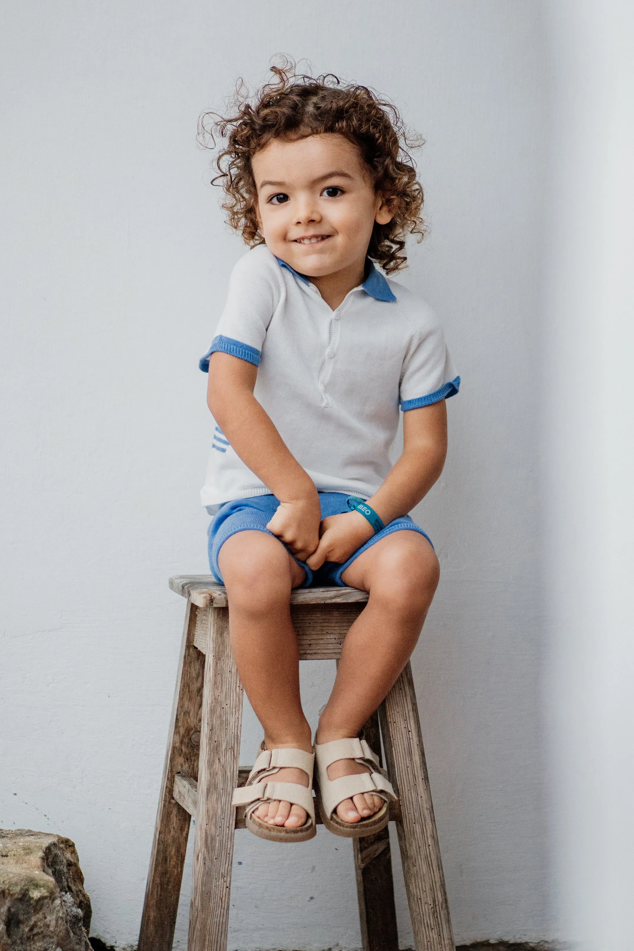 "Rowan" Royal Blue Striped Knitted Polo Shirt & Shorts