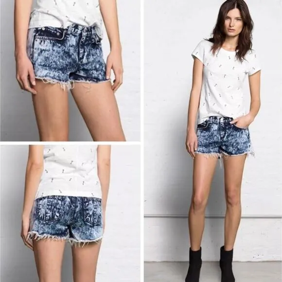 Rag &amp; Bone Acid Wash Blue Denim Cut Off Jean Shorts Frayed Hem