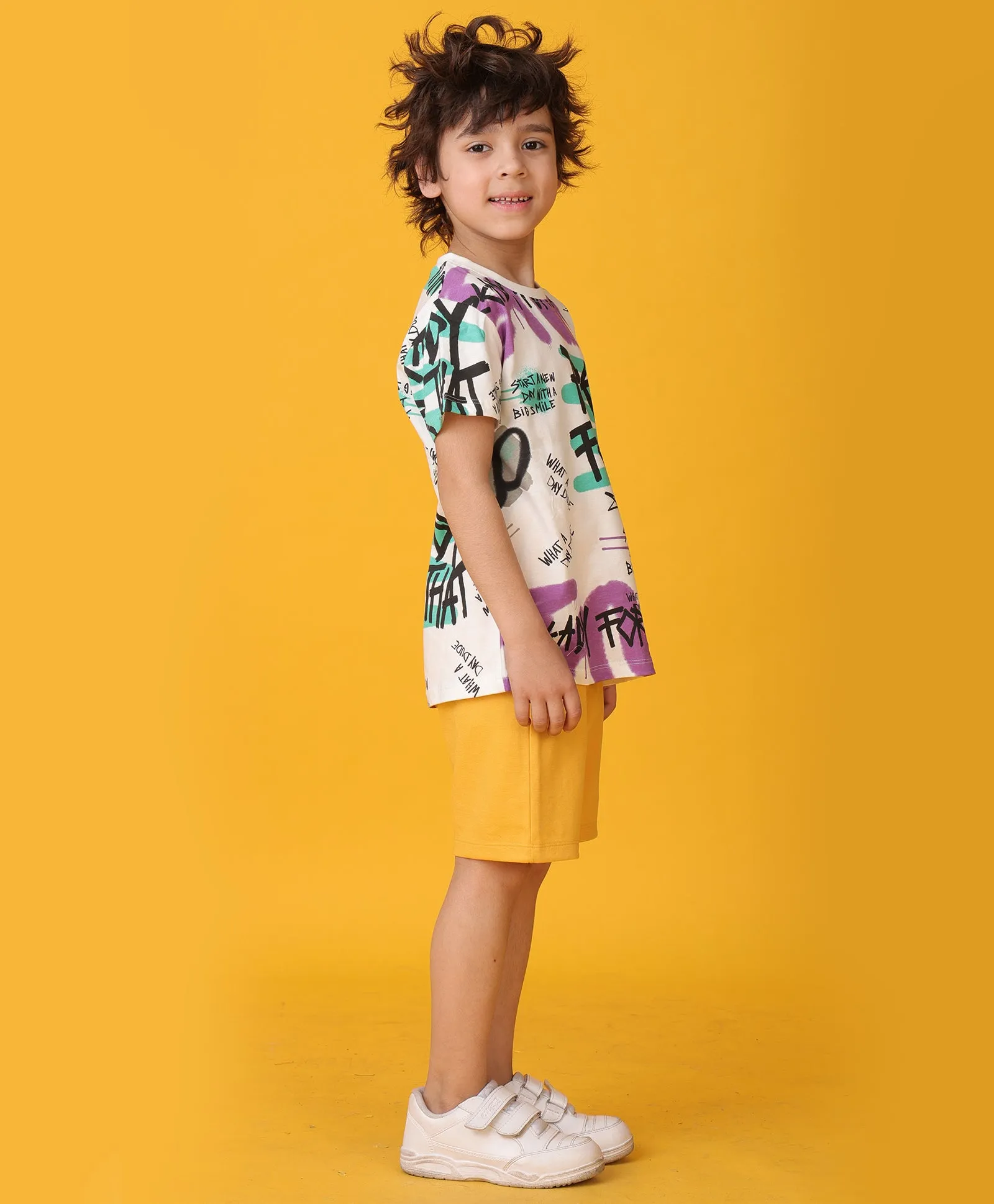 READY FOR THAT MUSTARD YELLOW SHORTS SET - WHITE/MUSTARD