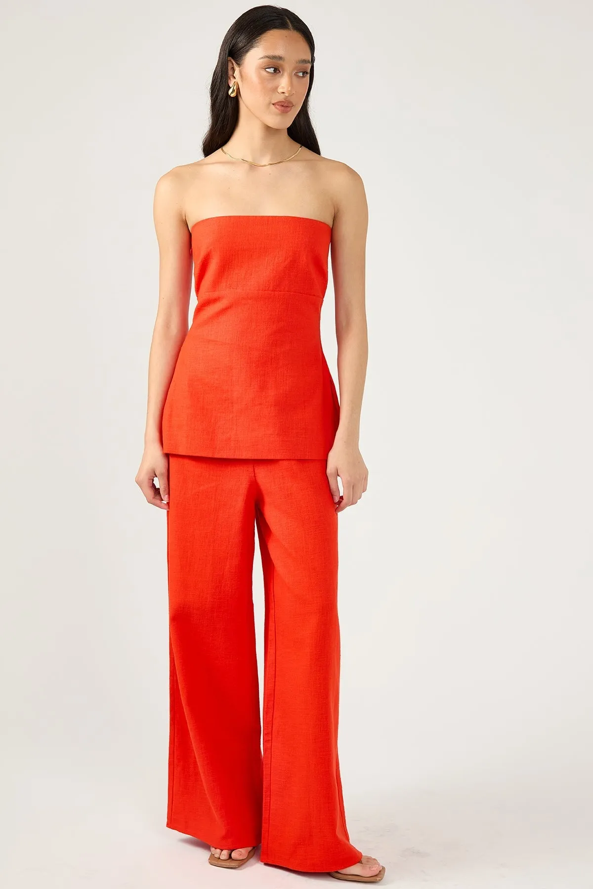 Red Strapless Linen Top