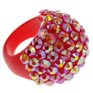 Red Studded Iridescent Rhinestone Dome Ring