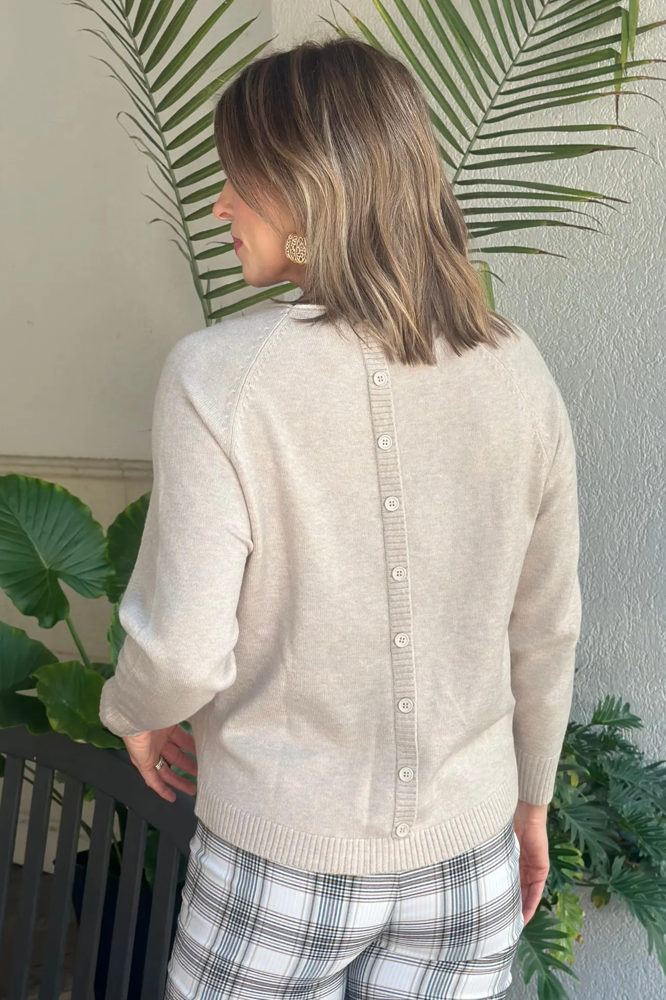 Renuar Love Like This Heather Oyster Button Back Sweater