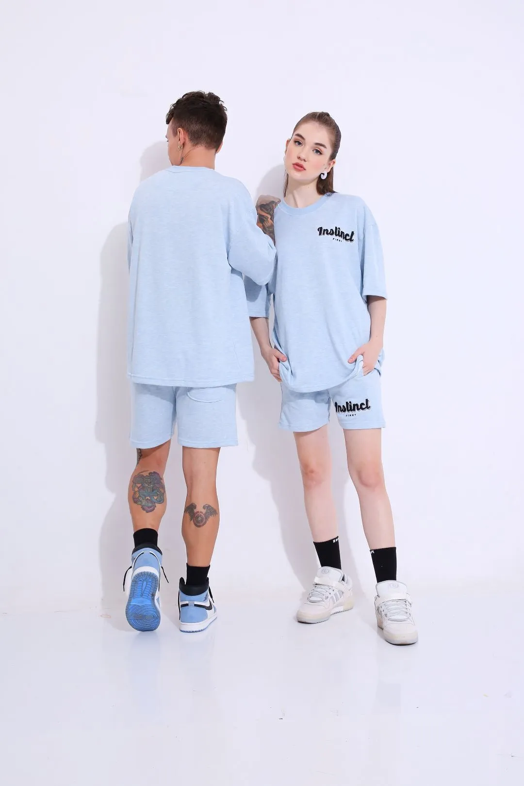 Retro Melange Blue - Oversized Shorts