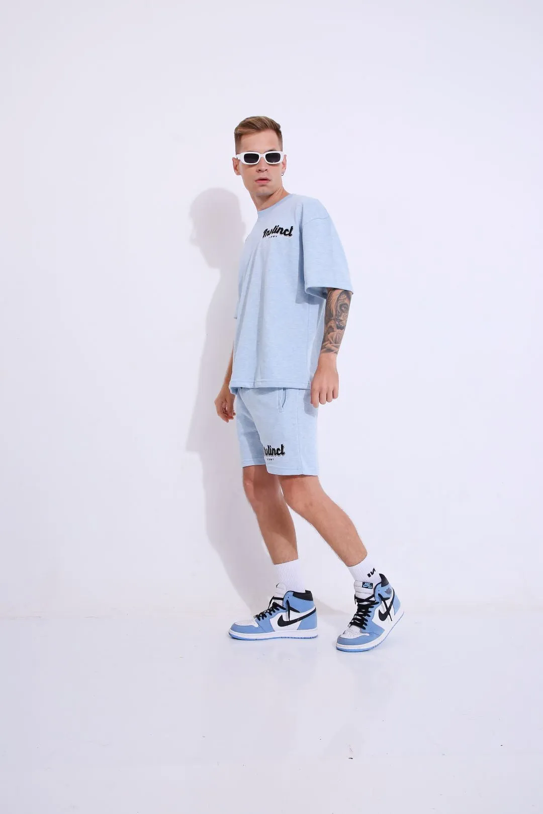 Retro Melange Blue - Oversized Shorts