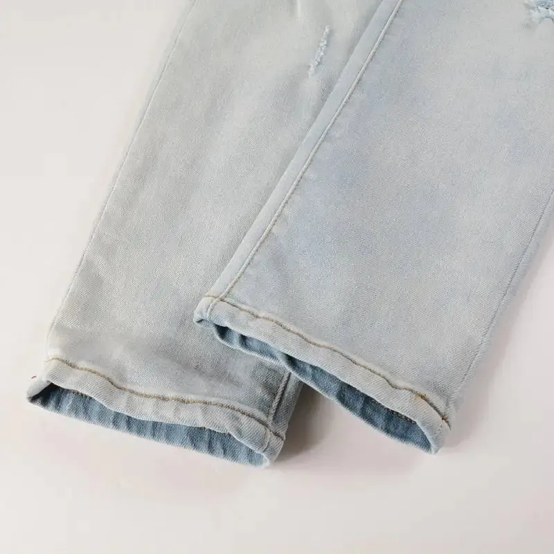 Retro Washed Stretch Skinny Fit Ripped Jeans