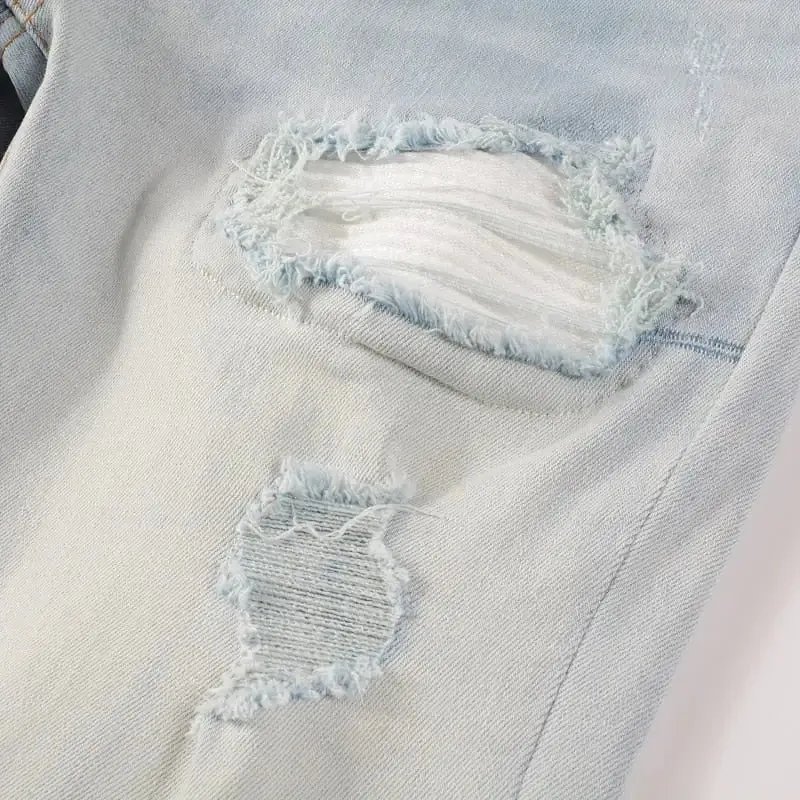 Retro Washed Stretch Skinny Fit Ripped Jeans