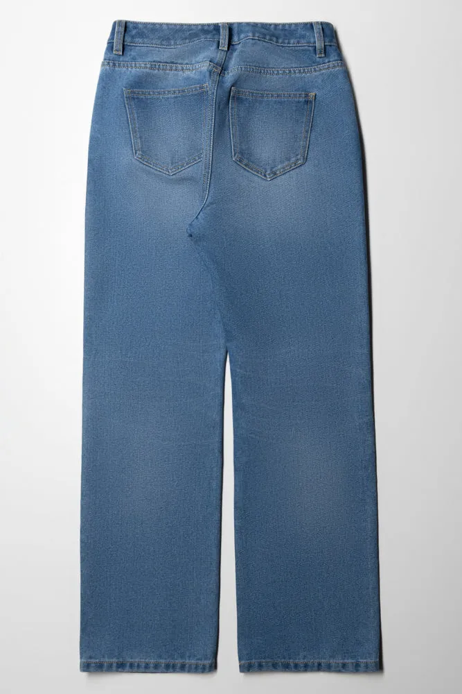 Ripped Straight Leg Denim Jeans Blue