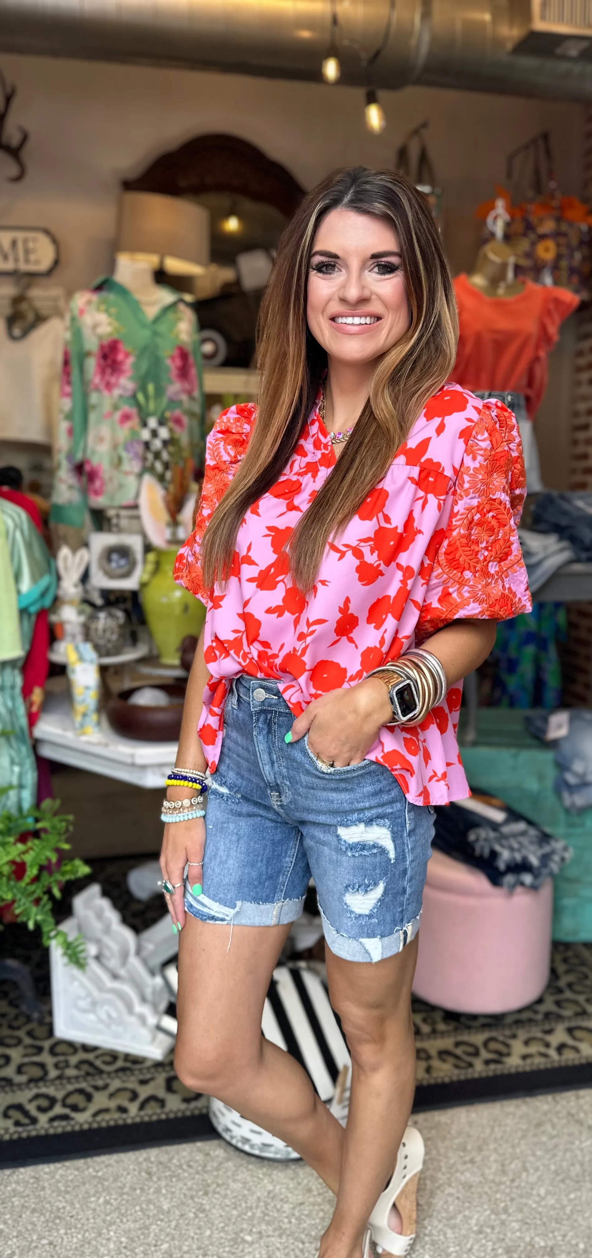 Risen Mid-Length Denim Shorts