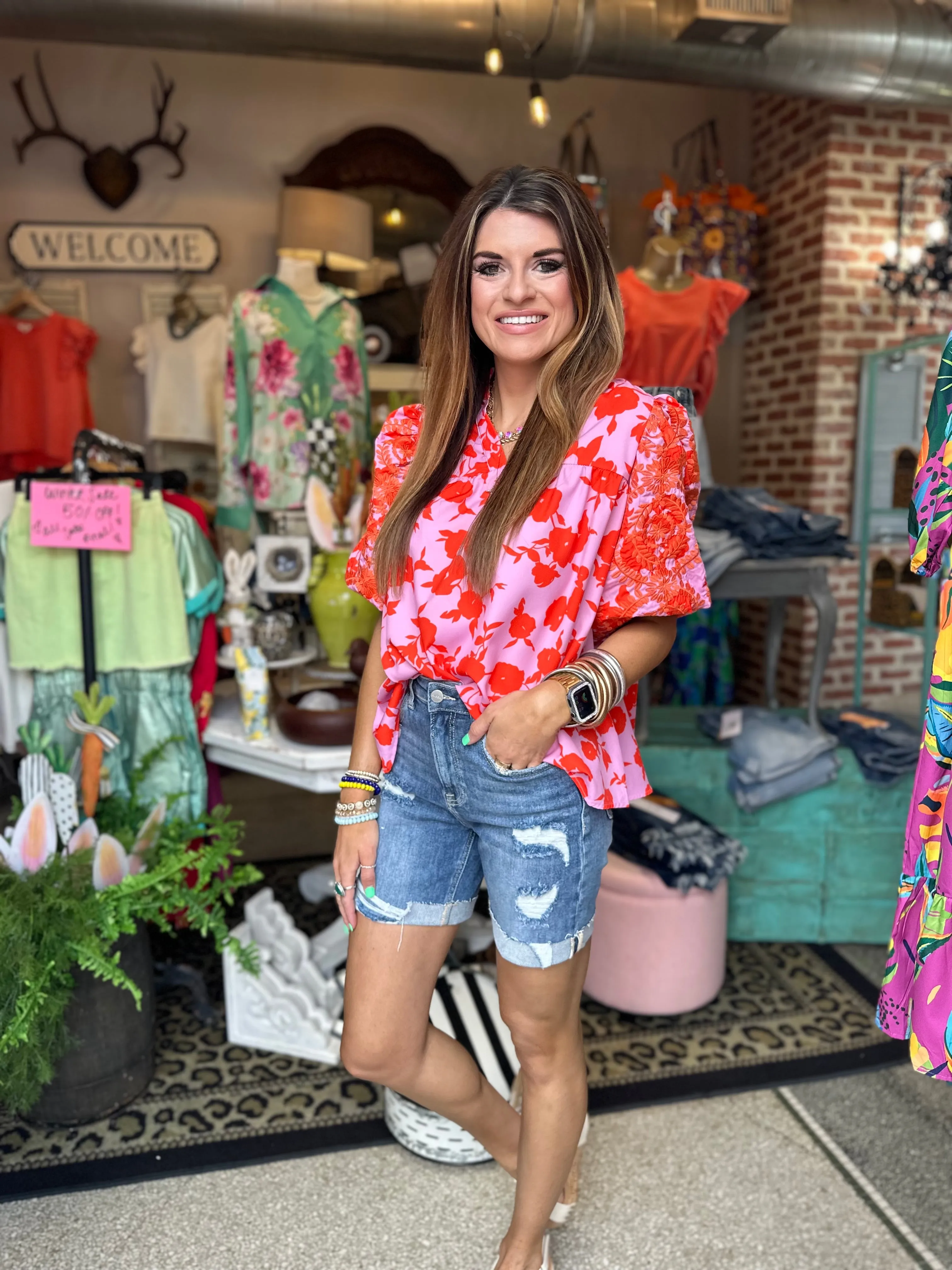 Risen Mid-Length Denim Shorts