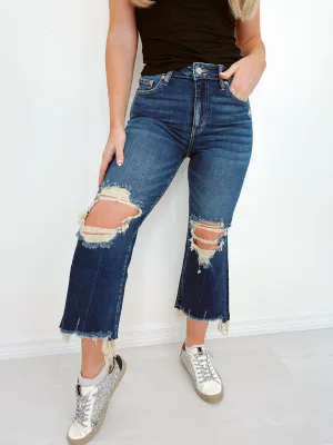 Riya Raw Hem Distressed Cropped Jeans