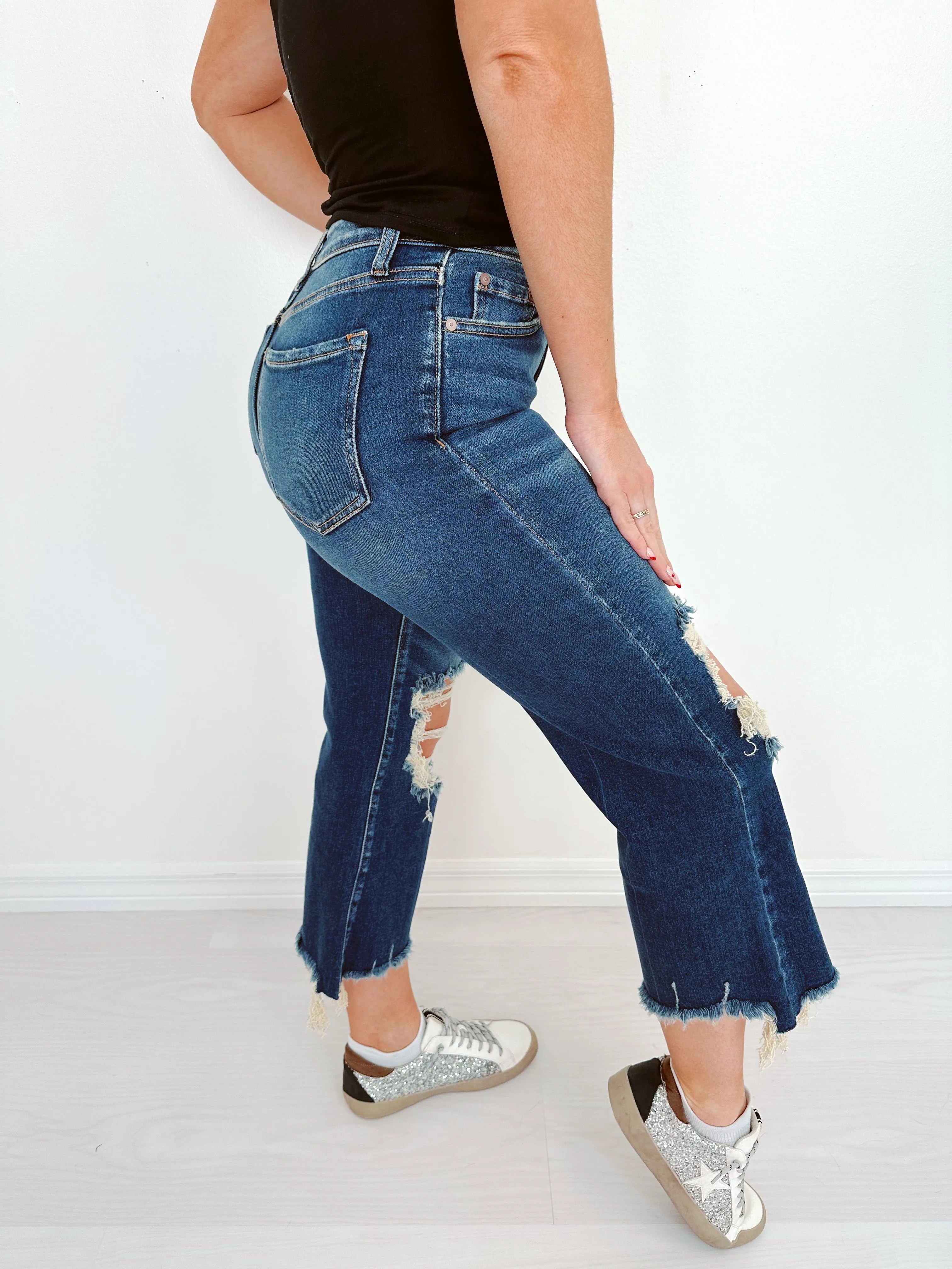 Riya Raw Hem Distressed Cropped Jeans