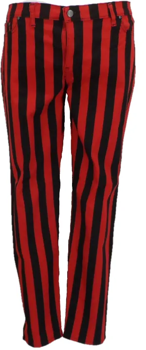 Run & Fly Mens Black and Red Striped Skinny Jeans