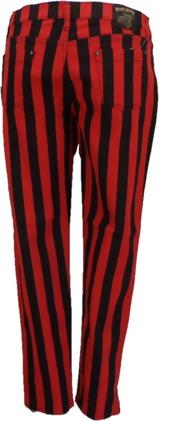 Run & Fly Mens Black and Red Striped Skinny Jeans