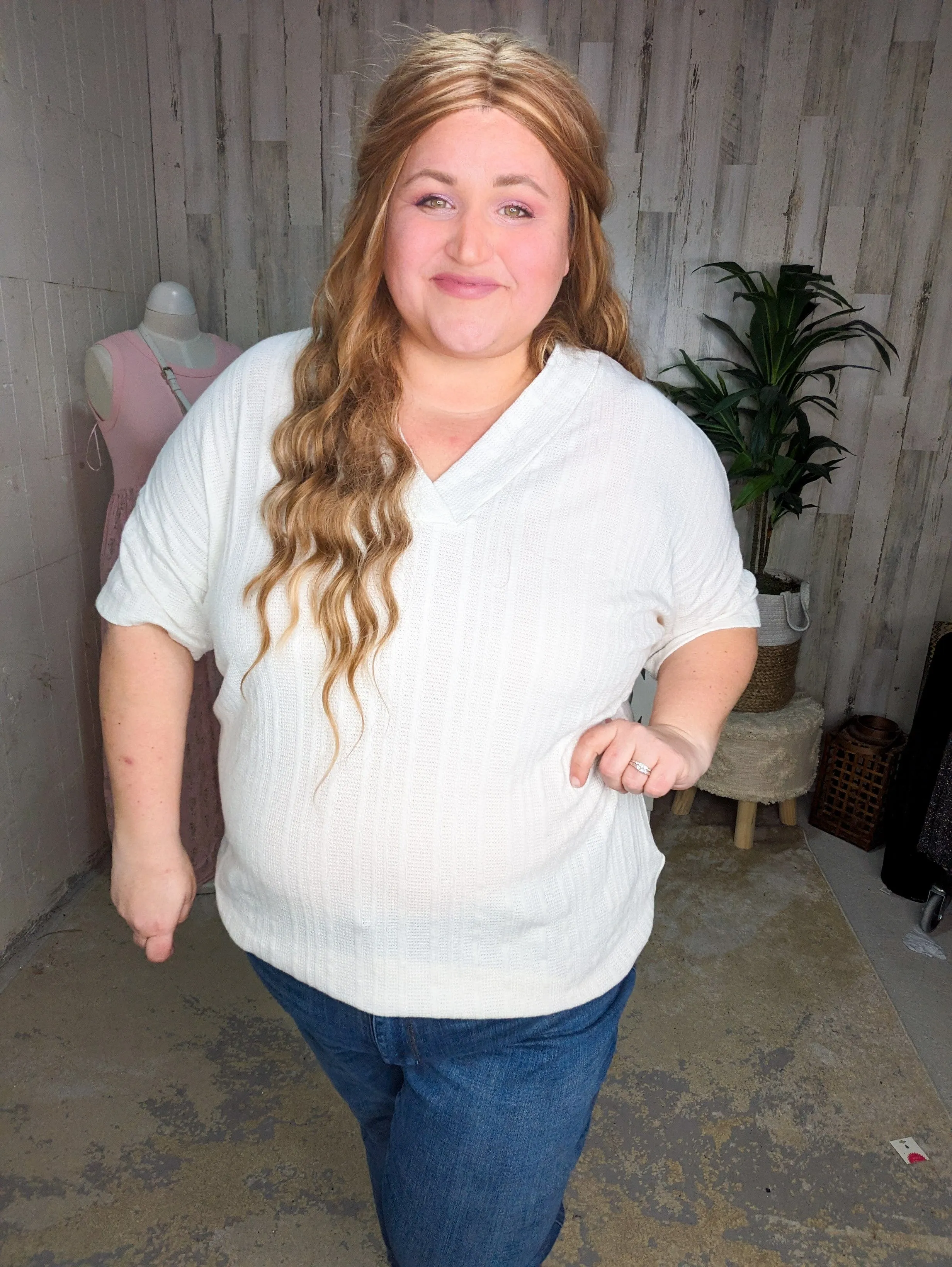 SALE- Sadie Sweater Vibe Short Sleeve Vneck Top
