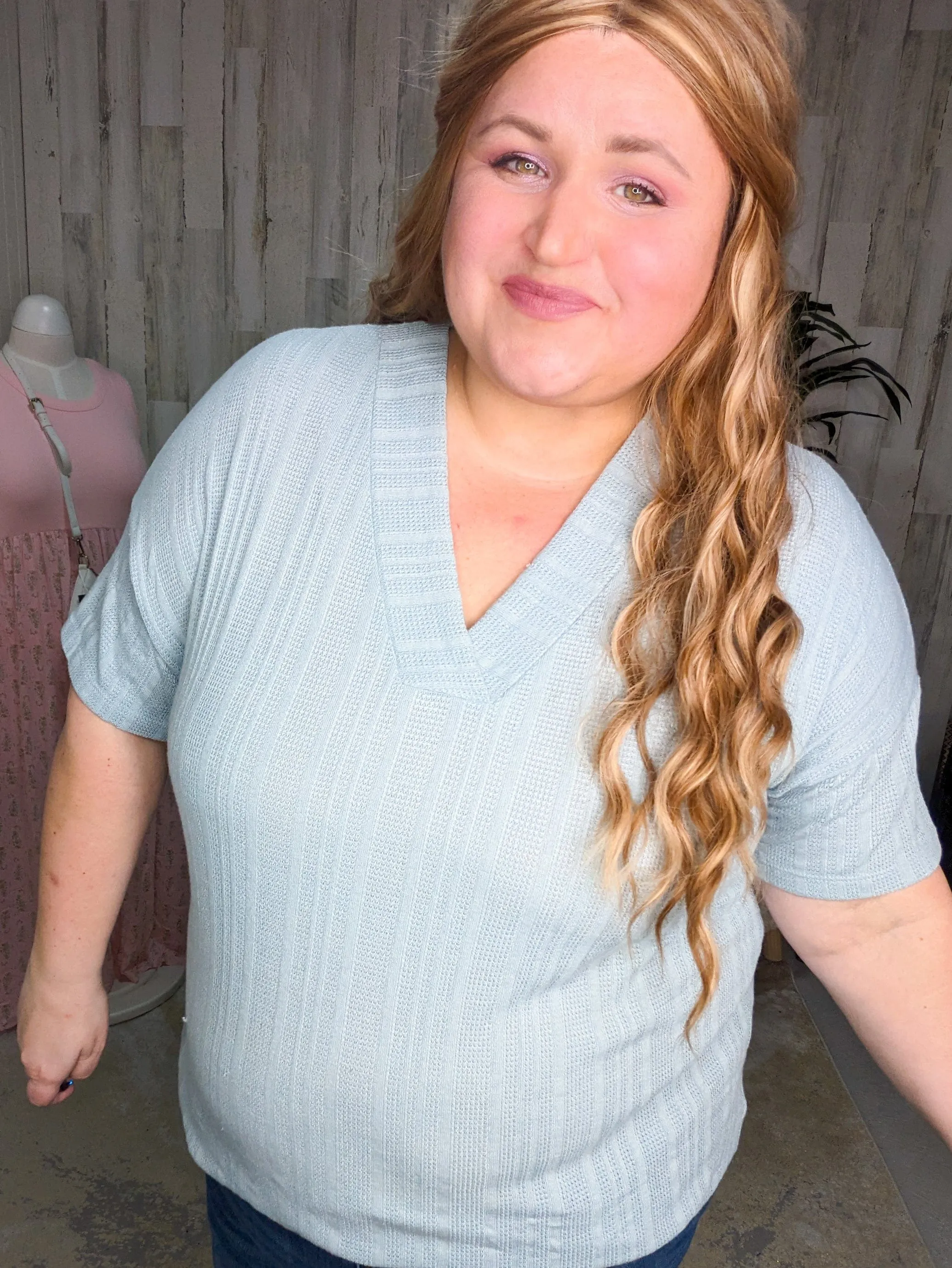 SALE- Sadie Sweater Vibe Short Sleeve Vneck Top