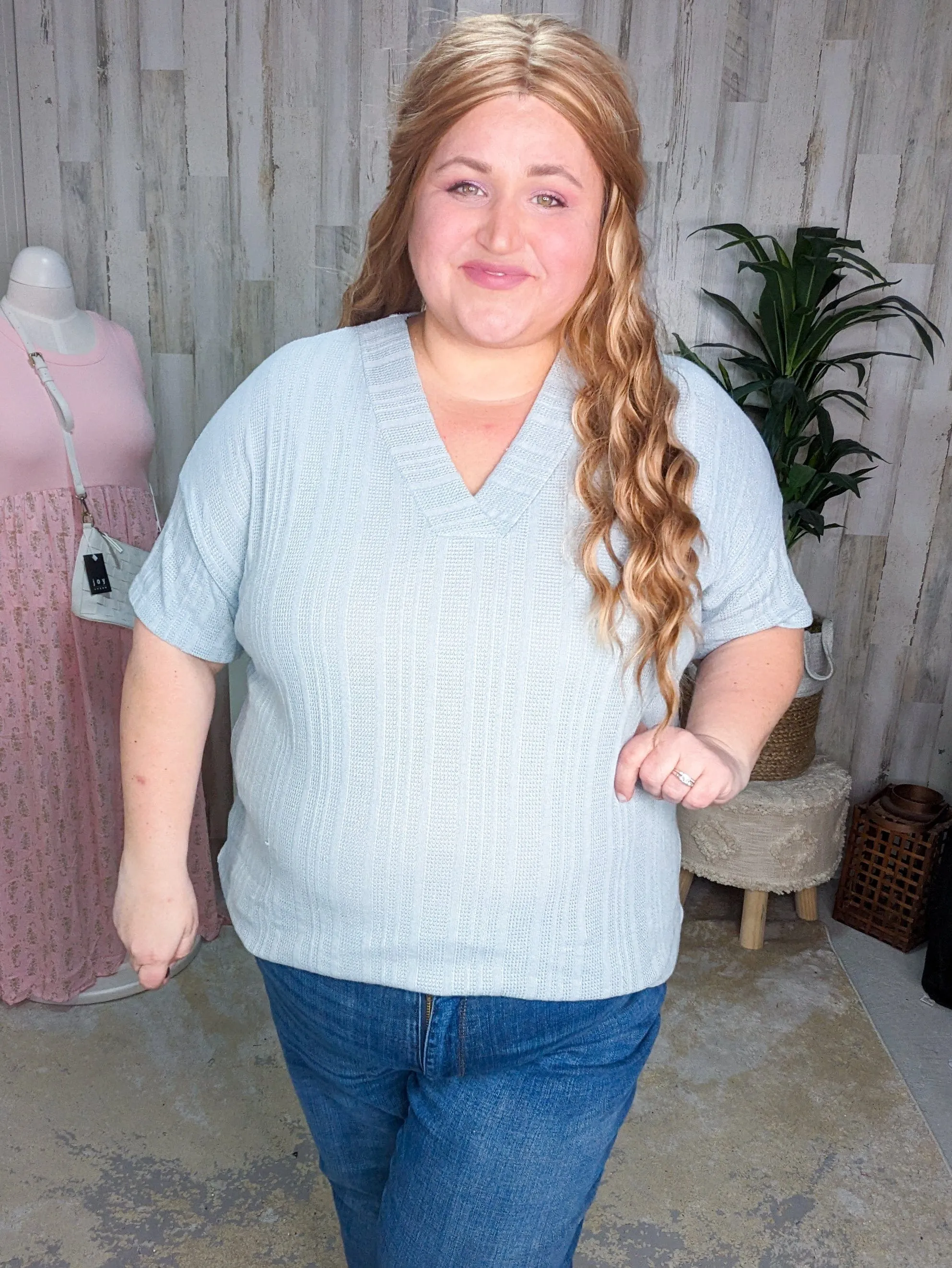 SALE- Sadie Sweater Vibe Short Sleeve Vneck Top