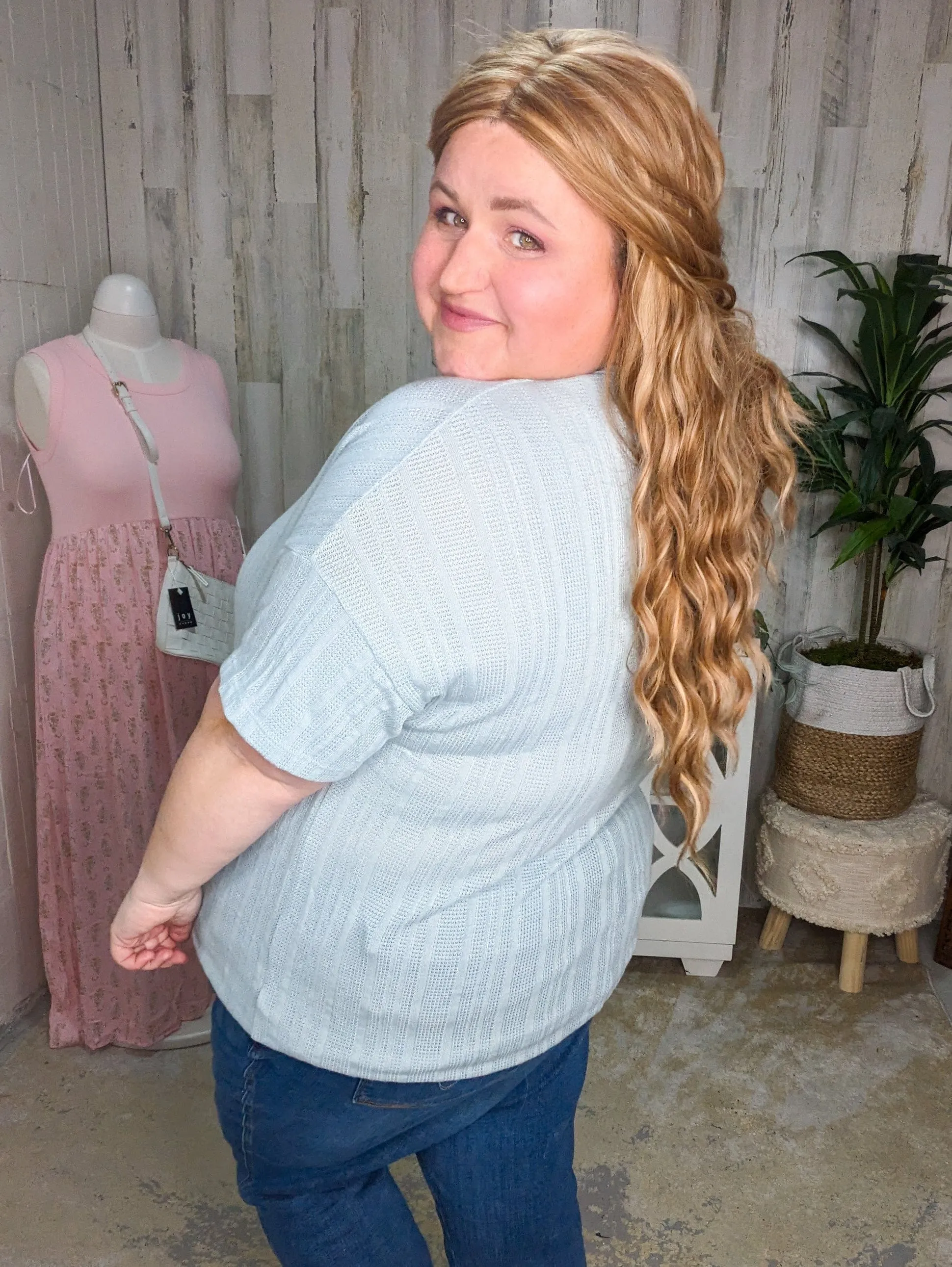 SALE- Sadie Sweater Vibe Short Sleeve Vneck Top