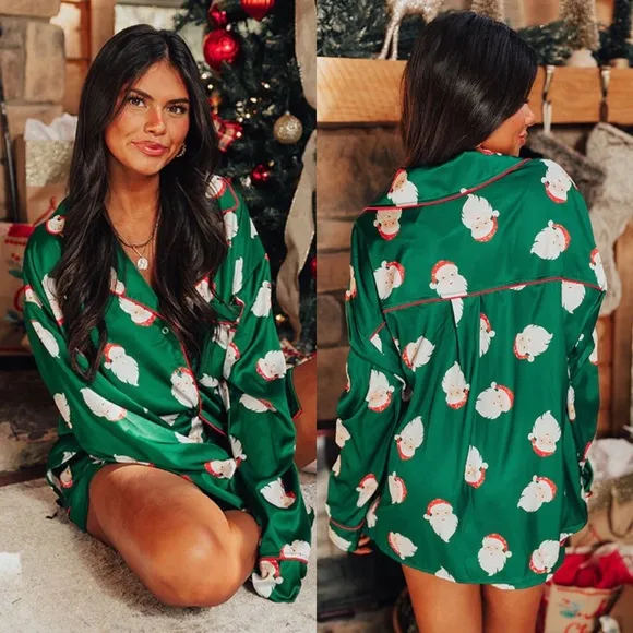 Santa Baby Santa Claus Printed Pijama Top