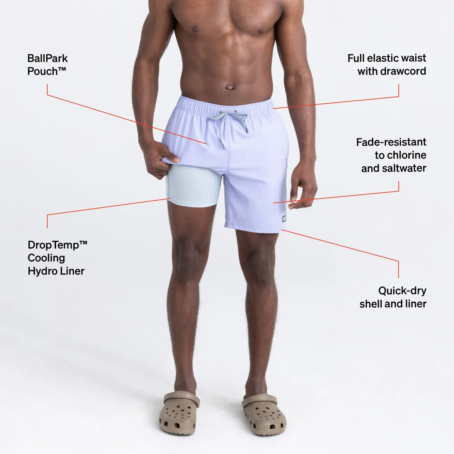 Saxx Mens Oh Buoy Stretch Volley 7" Swim Short - Lavender