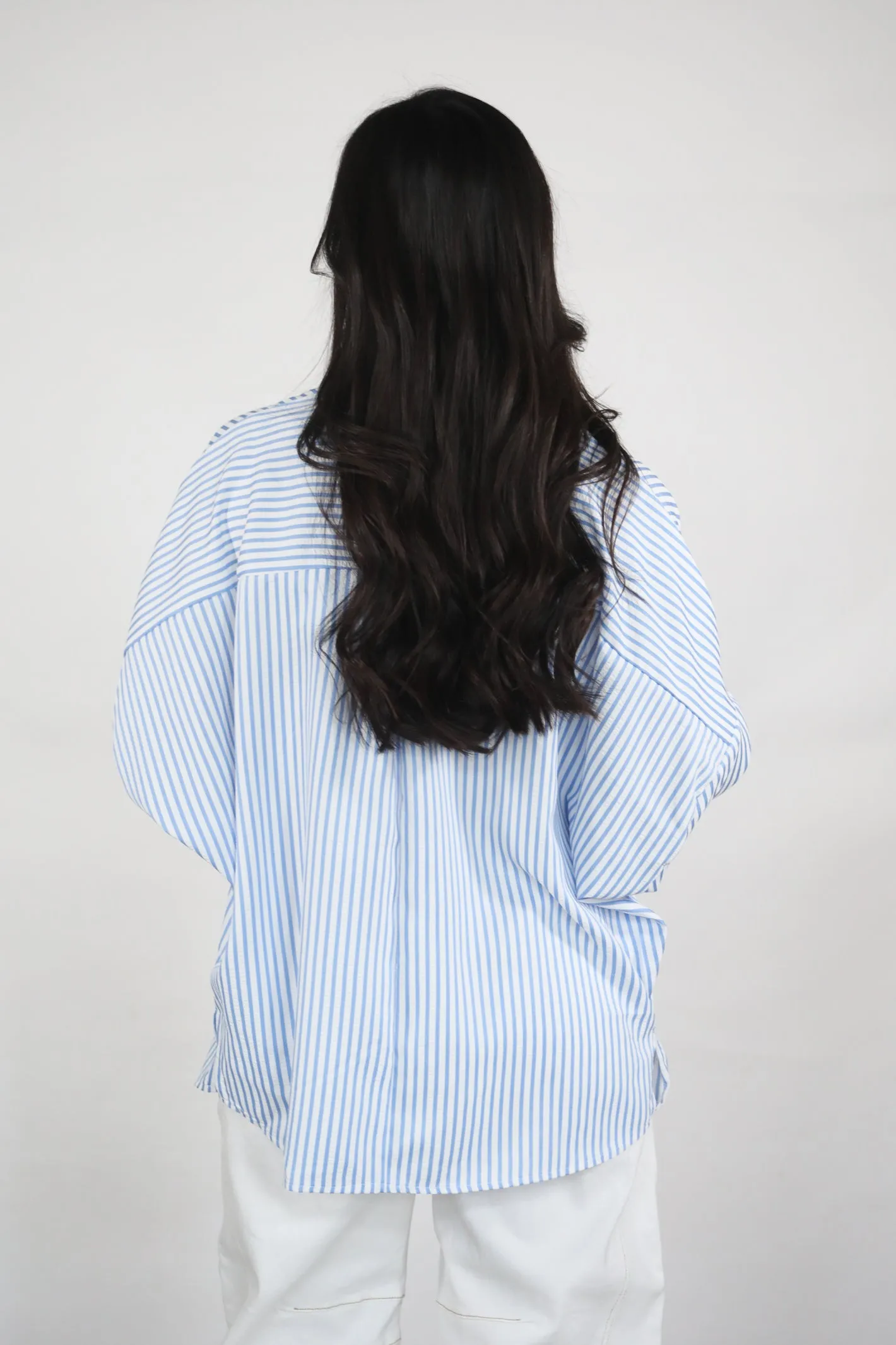 Seaside Stroll Blue Striped Button Top