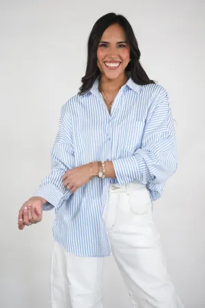Seaside Stroll Blue Striped Button Top