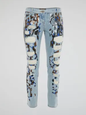 Sequin Detailed Distressed jeans