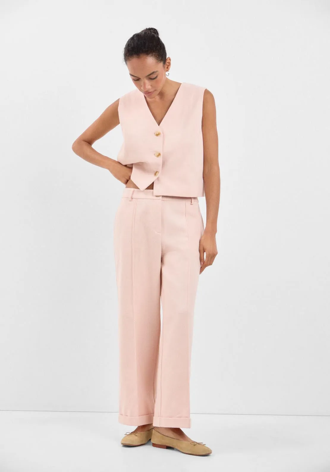 Serge Cropped Trousers - Pink