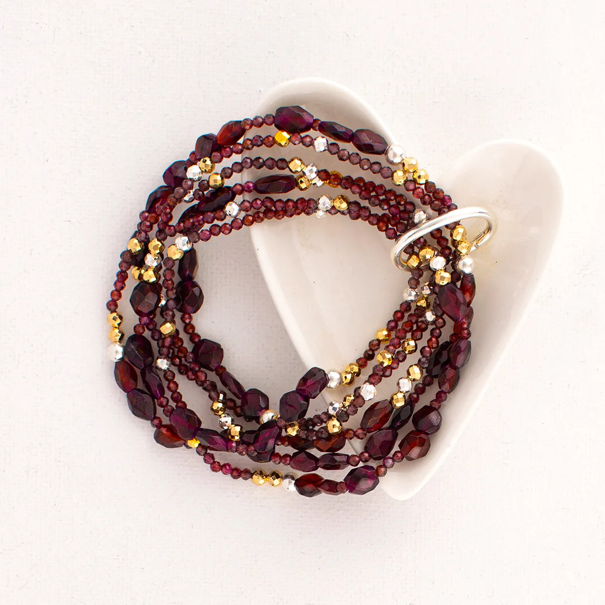 Set of 6 - Pyrite's Booty Bracelet in Garnet Faceted Ovals & 2mm Garnet