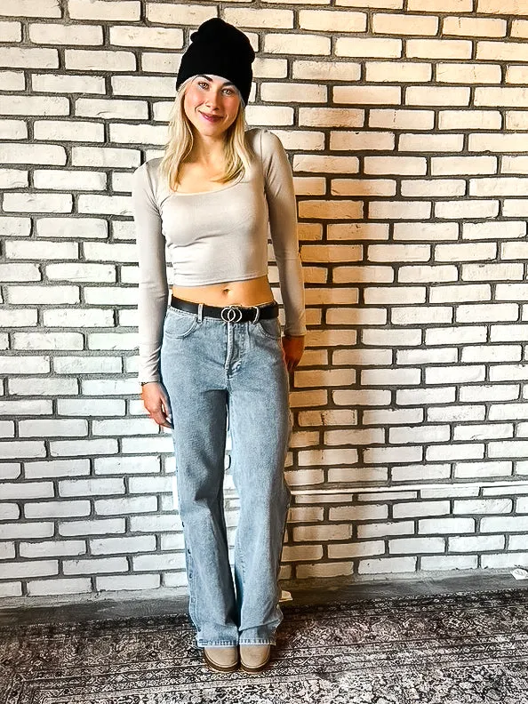 Sierra Mid Rise 90’s  Straight Leg Denim w/ Side Snap Buttons