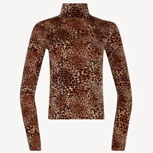 SPRWMN Leopard Print Mock Neck Top
