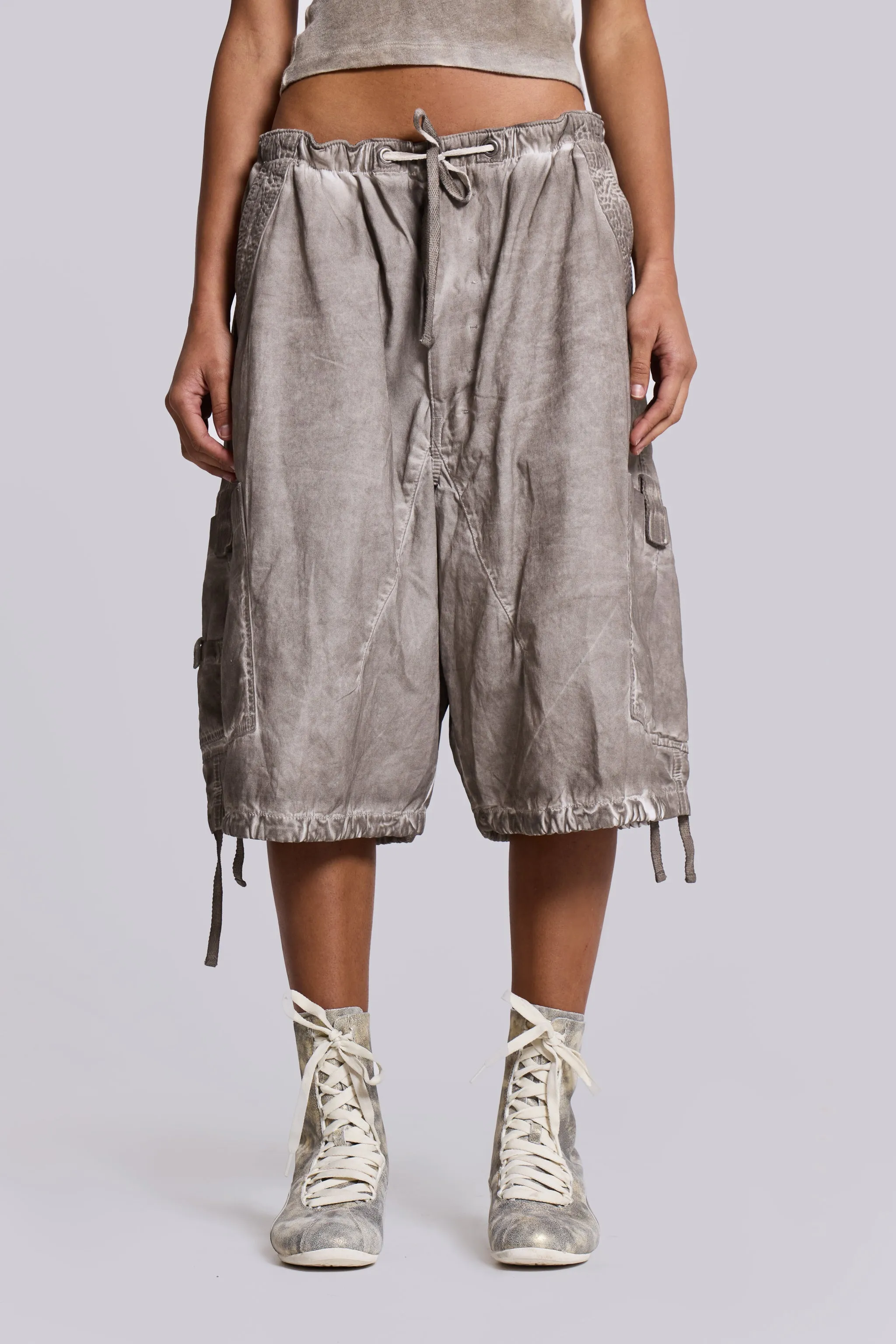 Stone Oil Wash Parachute Shorts