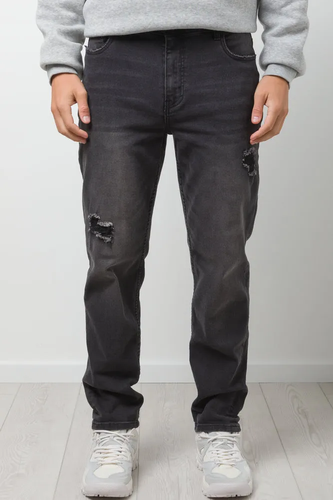 Straight Leg Ripped Denim Jeans Black