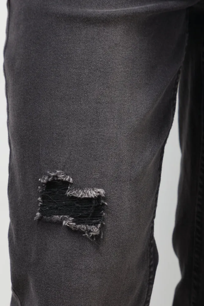 Straight Leg Ripped Denim Jeans Black